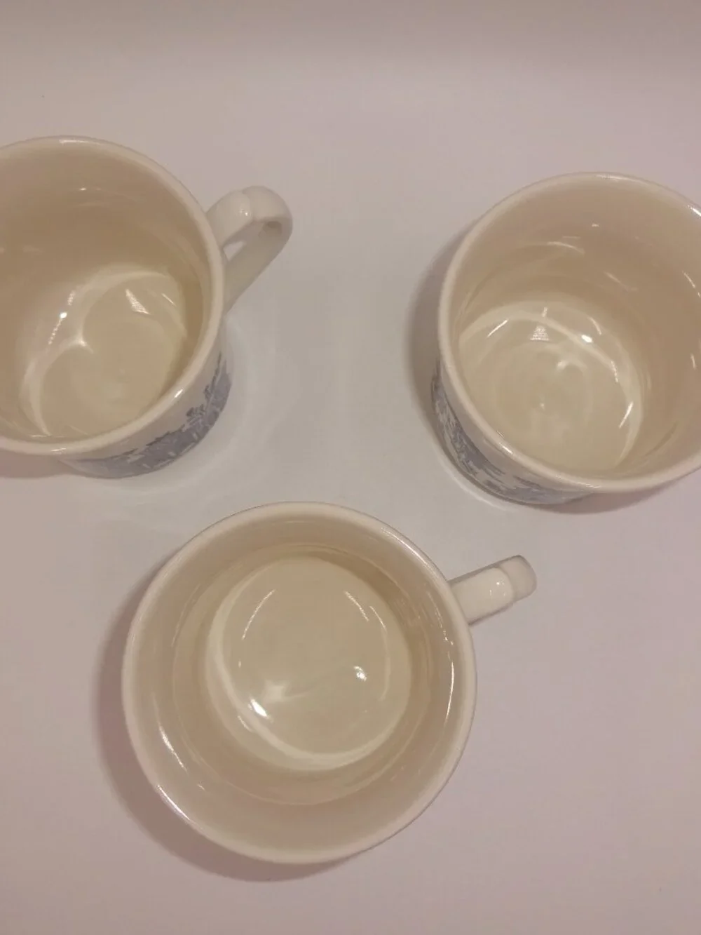 Set of 3 Churchill China Blue Willow Swirl Flat Coffee Tea Mugs Cups England